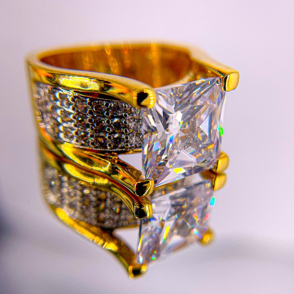 Seta Gold Tone Radiant Square Cut Cubic Zirconia High Profile Ring